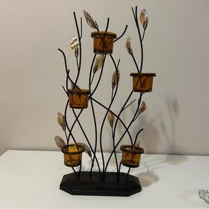 Amber Glass Tealight Tree Candle Holder